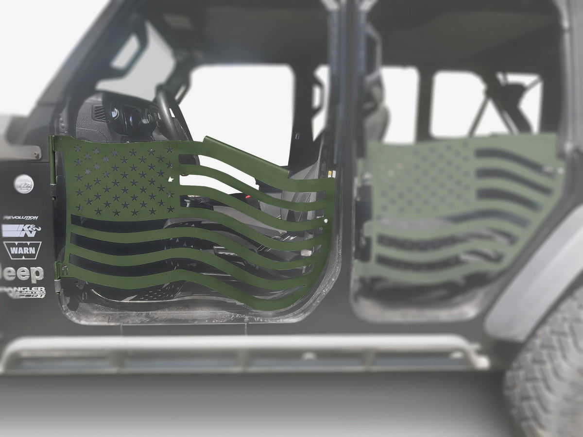 Steinjäger Doors Gladiator JT 2019 to Present Trail, American Flag Design Front Doors Locas Green