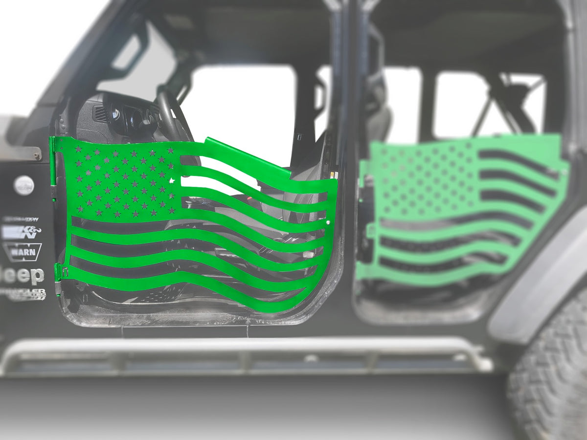 JL and JT Front Premium Flag Trail Doors - Neon Green