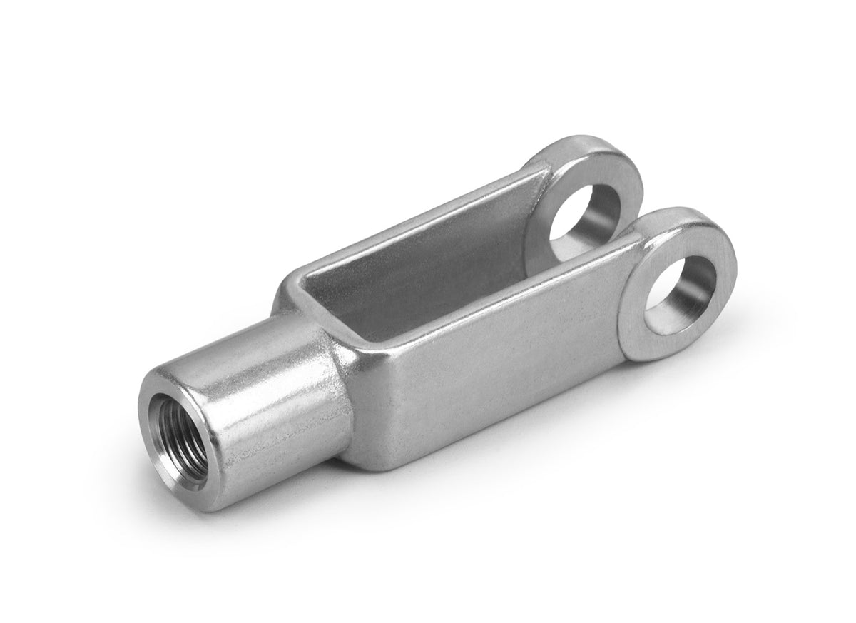 Brake Rod and Clutch Cable Clevis - 2802, Clevis and Yoke Ends, Female 5/16-24 RH 0.313 Pin Holes Bare Metal Forged Construction - Willys MB 1941-1945