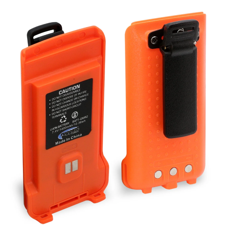 Rugged Radios GMR2 Replacement Battery with 12v Charge Port and Belt Clip Safety Orange