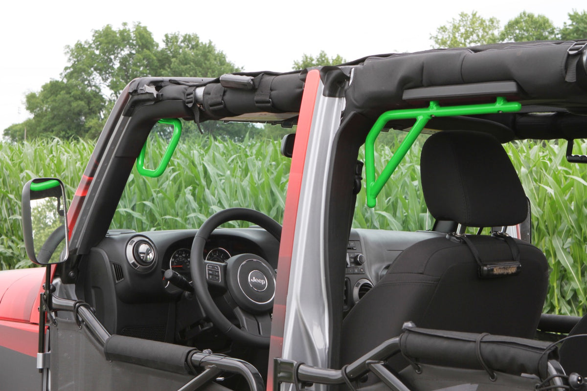 JKU Front and Rear Rigid Grab Handle Kit - Neon Green