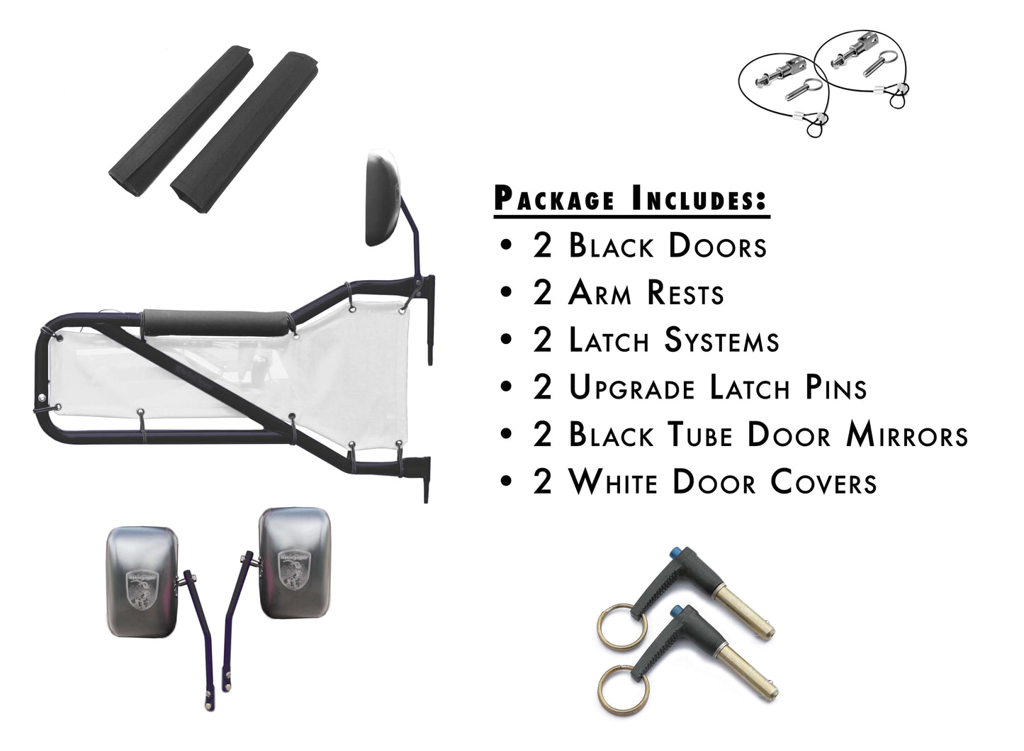 Steinjäger Doors Wrangler JK 2007-2018 Trail, Tubular Style Kit, Front Doors Black Doors - White Covers