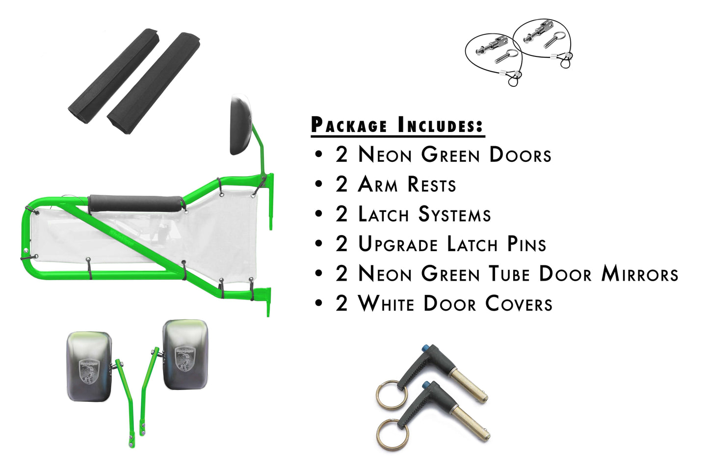 Steinjäger Doors Wrangler JK 2007-2018 Trail, Tubular Style Kit, Front Doors Neon Green Doors - White Covers