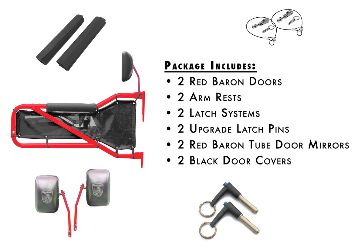 Steinjäger Doors Wrangler JK 2007-2018 Trail, Tubular Style Kit, Front Doors Red Baron Doors - Black Covers