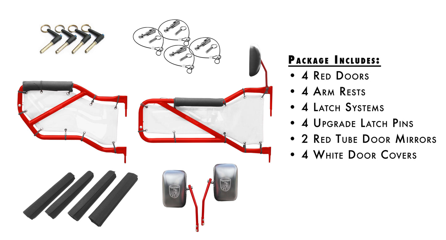 Steinjäger Doors Wrangler JK 2007-2018 Trail, Tubular Style Kit, Front and Rear Red Baron Doors - White Covers