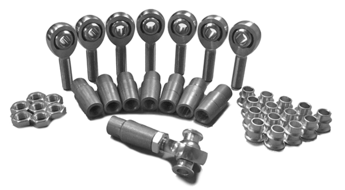 Rod End Kits - Heims, Nuts, Bungs, Inserts - 3/8-24 RH and LH - Steel Housing, PTFE Race - Fits 0.875 x 0.065 Tubing - 8 Rod Ends
