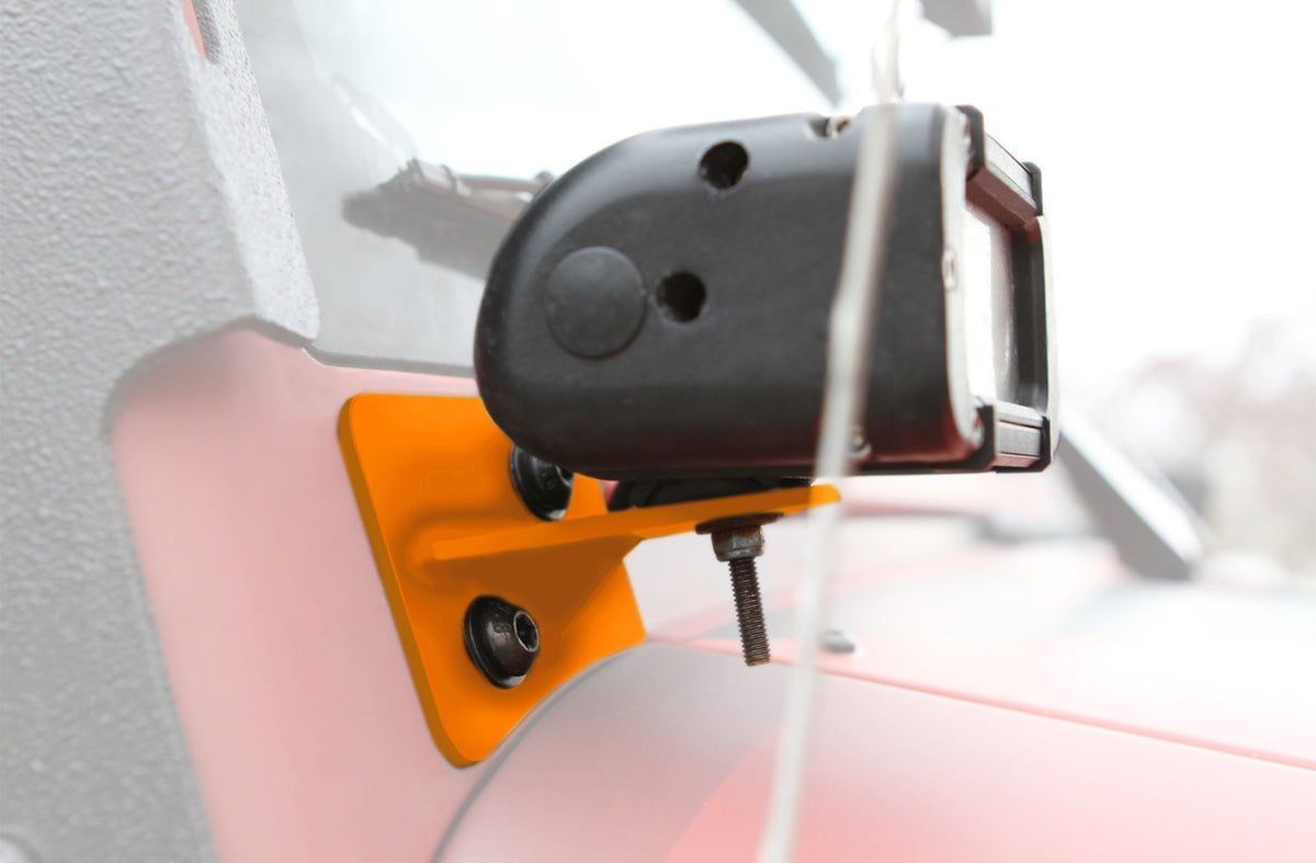 JK Lower Windshield LED Light and Bracket Kit - Fluorescent Orange