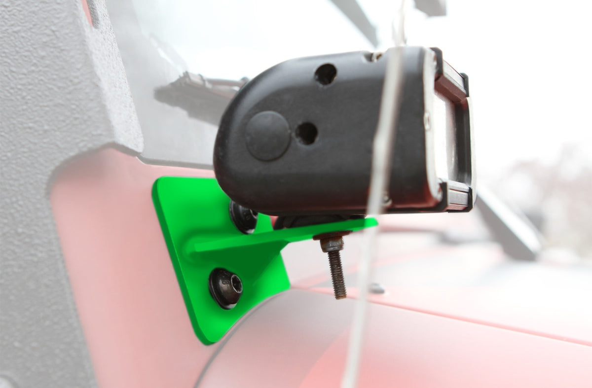 JK 1/8-Inch Lower-Windshield Light Mounts - Neon Green