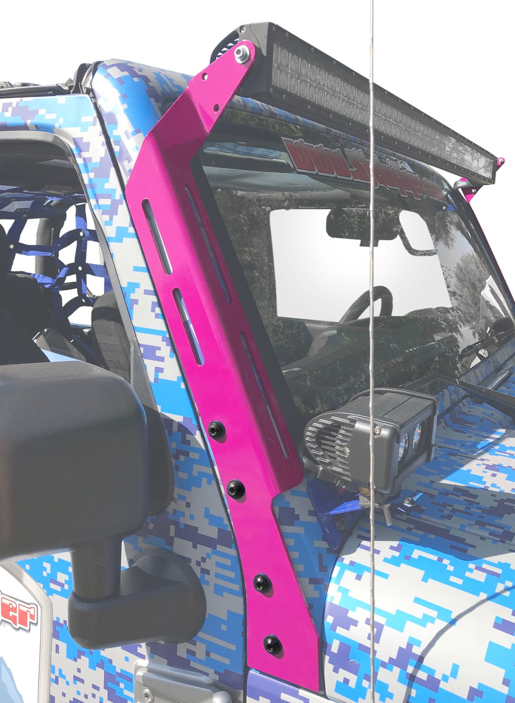 JK 50-Inch Light Bar A-Pillar Brackets - Hot Pink