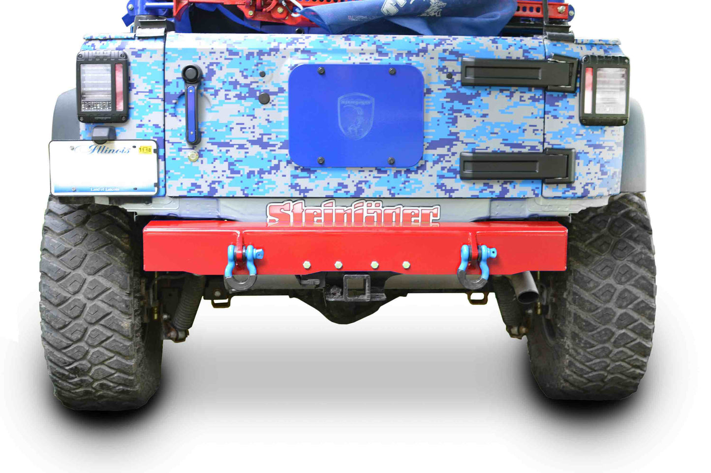Steinjäger Bumpers Wrangler JK 2007-2018 Bumper, Rear Cap Style with D-Ring Mounts Red Baron