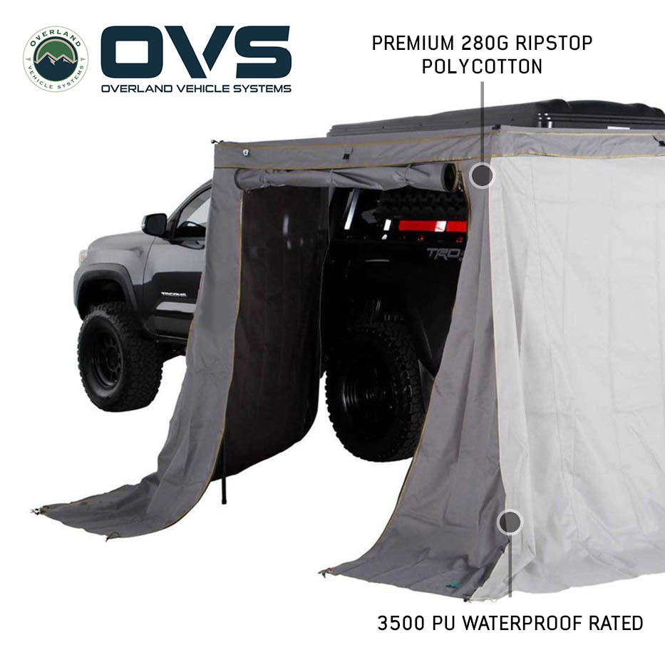 Overland Vehicle Systems HD Nomadic 270 LTE - Awning Wall Kit 1 & 2, Passenger Side, Grey Body, Green Trim & Black Travel Cover