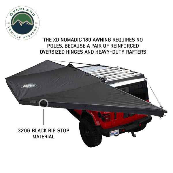 Overland Vehicle Systems XD Nomadic 180 - Awning, Wall Kit, Universal, Black Body, Black Trim W/Black Travel Cover