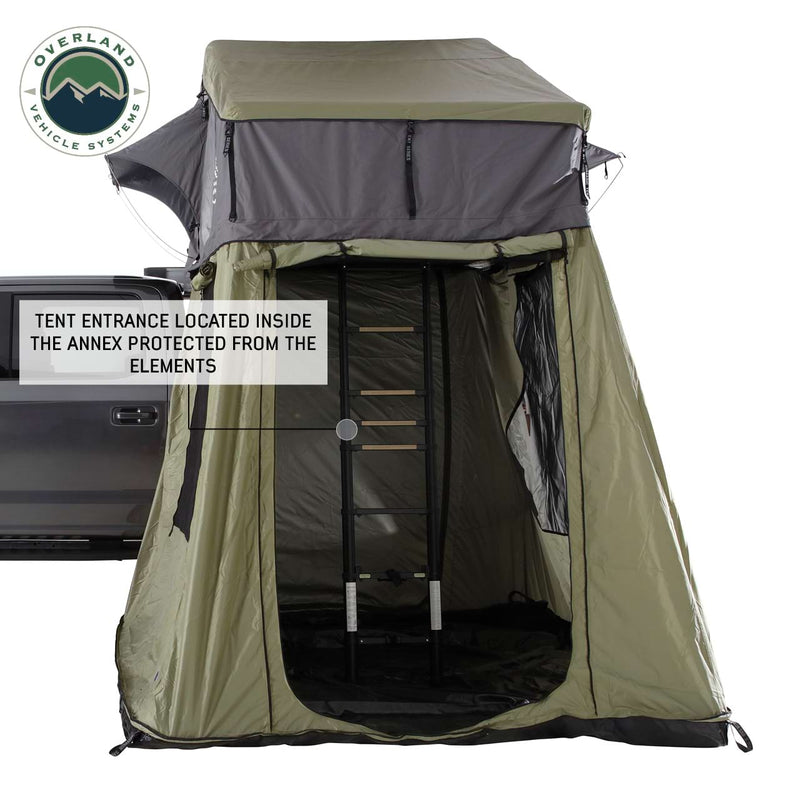 Nomadic 2 Roof Top Tent Annex Green Base With Black Floor and Travel Cover Overland Vehicle Systems