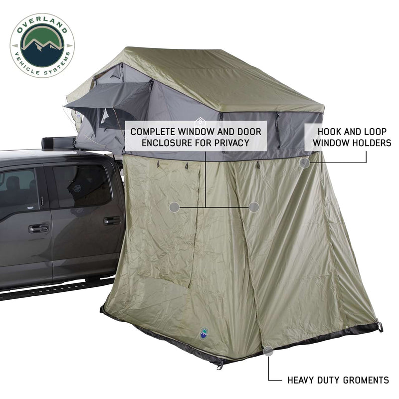 Nomadic 4 Roof Top Tent Annex Green Base With Black Floor and Travel Cover Overland Vehicle Systems