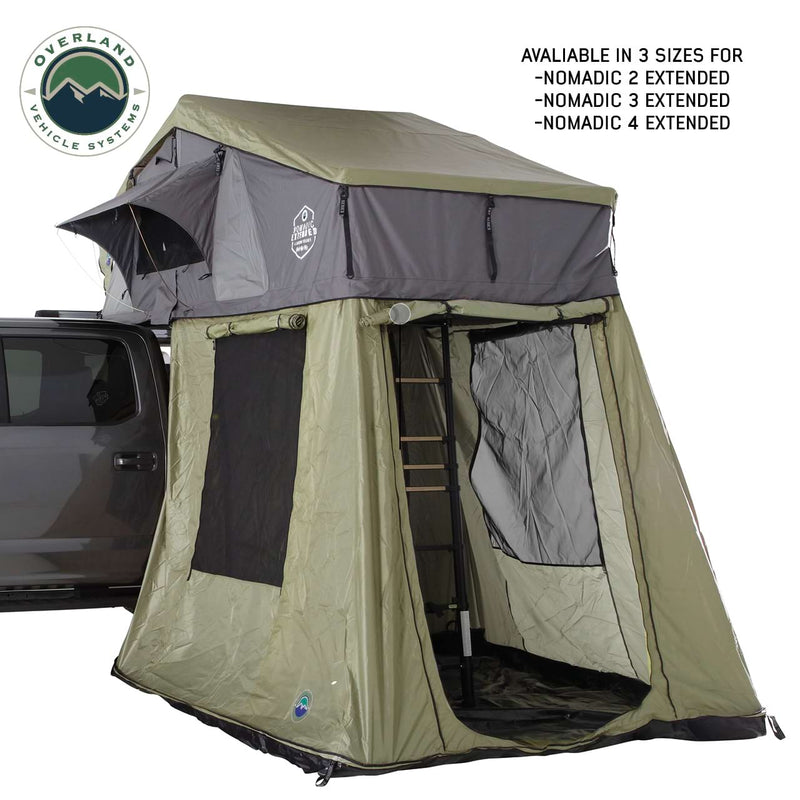 Nomadic 4 Roof Top Tent Annex Green Base With Black Floor and Travel Cover Overland Vehicle Systems