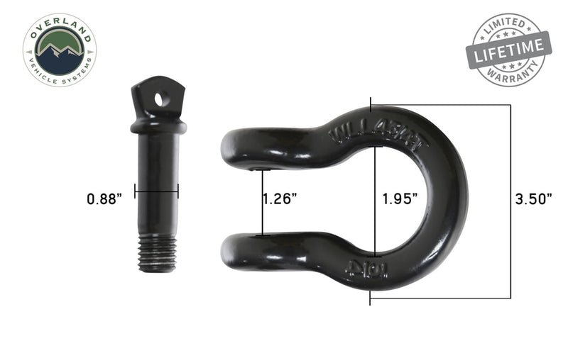 Recovery Shackle 3/4 Inch 4.75 Ton Steel Black Sold In Pairs Overland Vehicle Systems