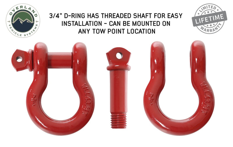 Recovery Shackle 3/4 Inch 4.75 Ton Steel Red Sold In Pairs Overland Vehicle Systems
