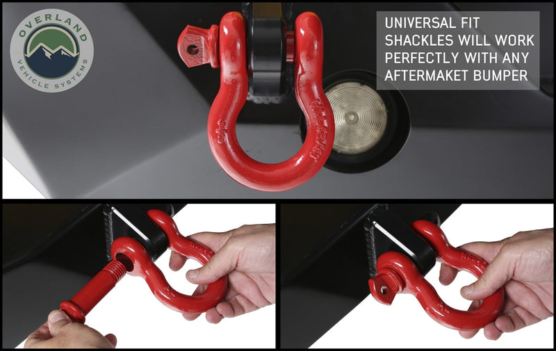 Recovery Shackle 3/4 Inch 4.75 Ton Steel Red Sold In Pairs Overland Vehicle Systems