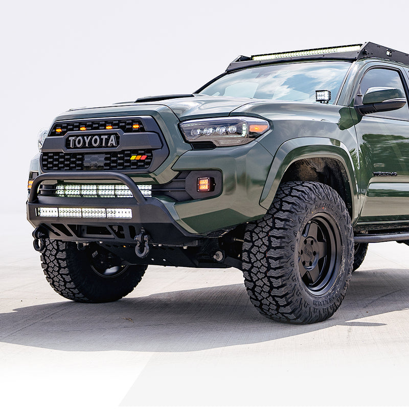 16-Up Tacoma Stealth Bumper 32 Inch LED Bar Spot Beam Bumper Light Bar-Blue-Tall Relocation Mounts Only No Switch No Winch No D-Ring Cali Raised LED