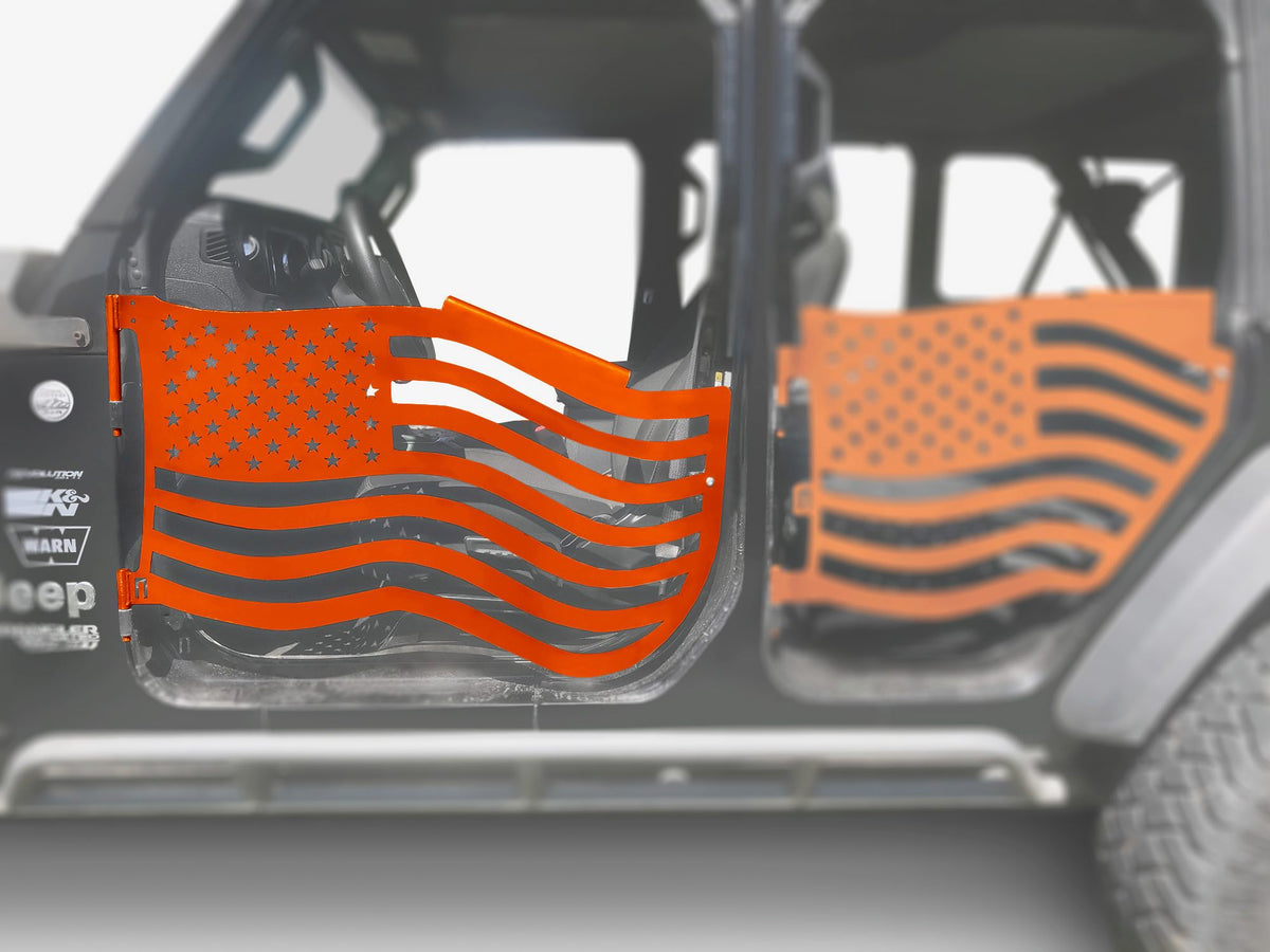 Steinjäger Doors Gladiator JT 2019 to Present Trail, American Flag Design Front Doors Fluorescent Orange