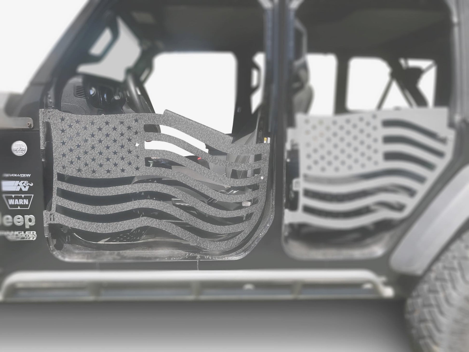 Steinjäger Doors Wrangler JL 2018 to Present Trail, American Flag Design Front Doors Gray Hammertone