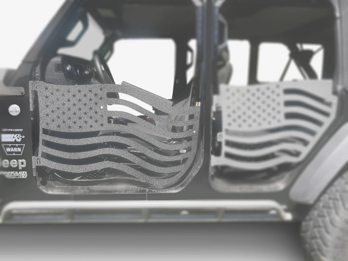 Steinjäger Doors Wrangler JL 2018 to Present Trail, American Flag Design Front Doors Gray Hammertone