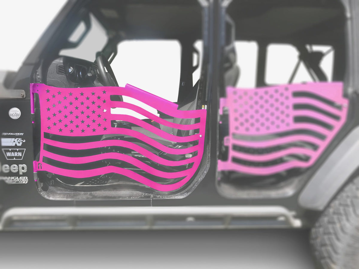 Steinjäger Doors Gladiator JT 2019 to Present Trail, American Flag Design Front Doors Hot Pink