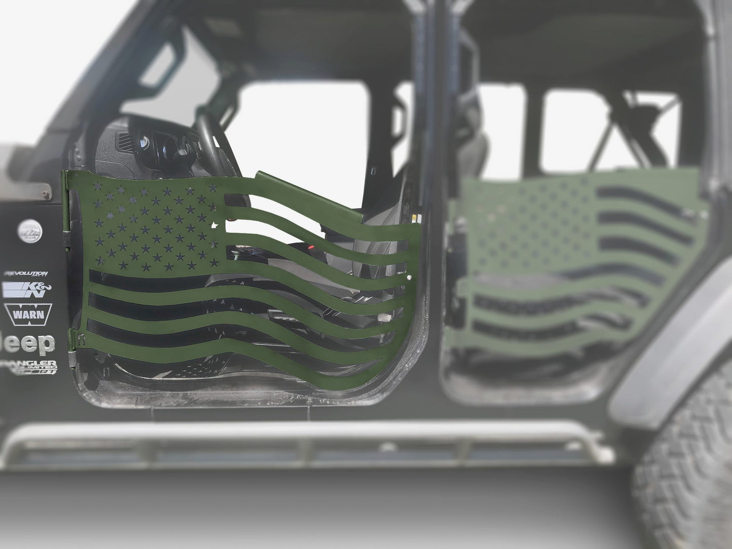 Steinjäger Doors Wrangler JL 2018 to Present Trail, American Flag Design Front Doors Locas Green