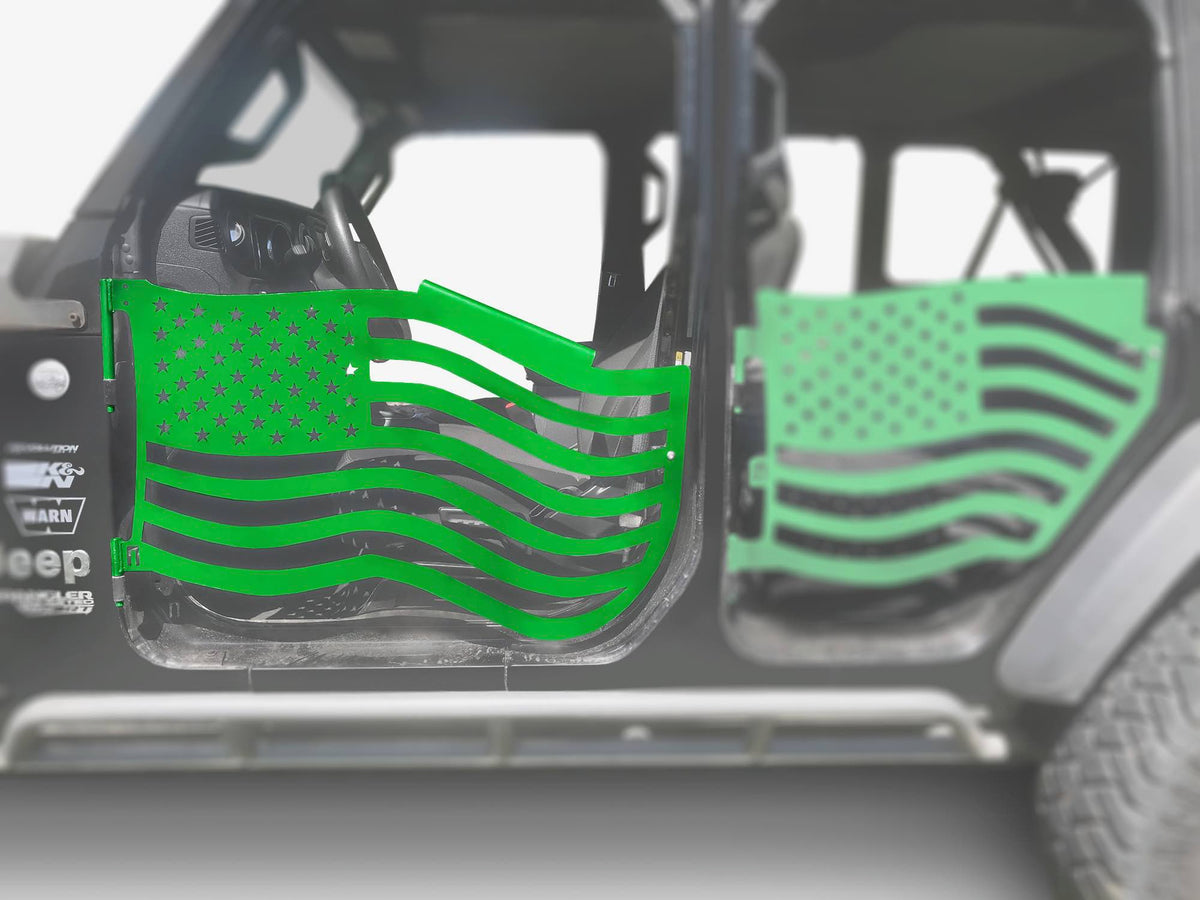 Steinjäger Doors Gladiator JT 2019 to Present Trail, American Flag Design Front Doors Neon Green