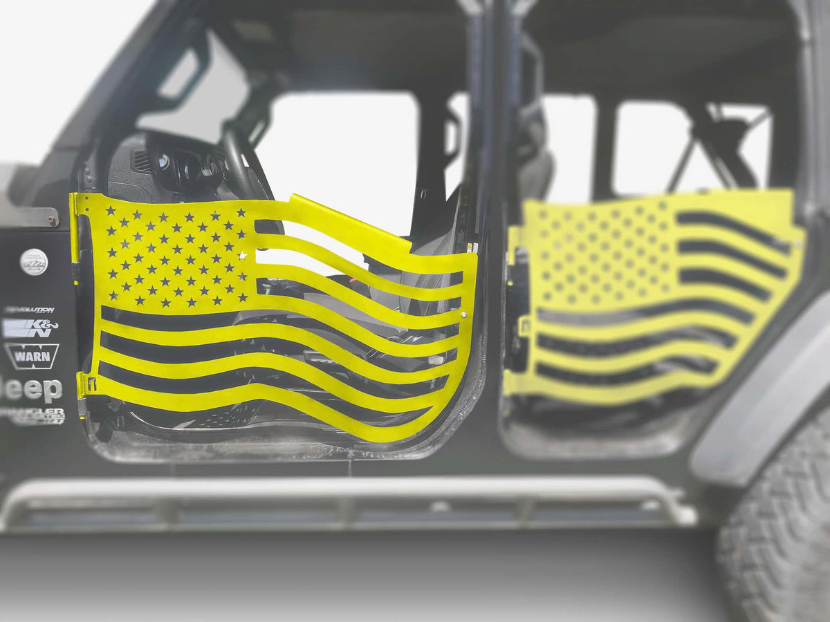 Steinjäger Doors Gladiator JT 2019 to Present Trail, American Flag Design Front Doors Neon Yellow