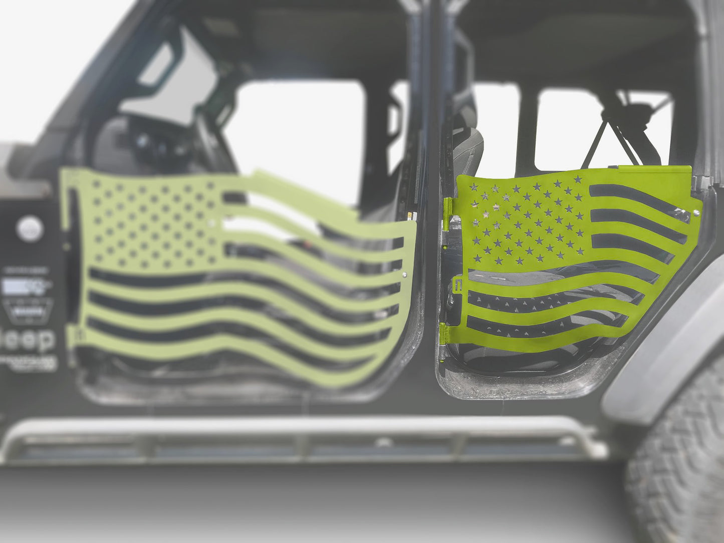 Steinjäger Doors Wrangler JL 2018 to Present Trail, American Flag Design Rear Doors Gecko Green