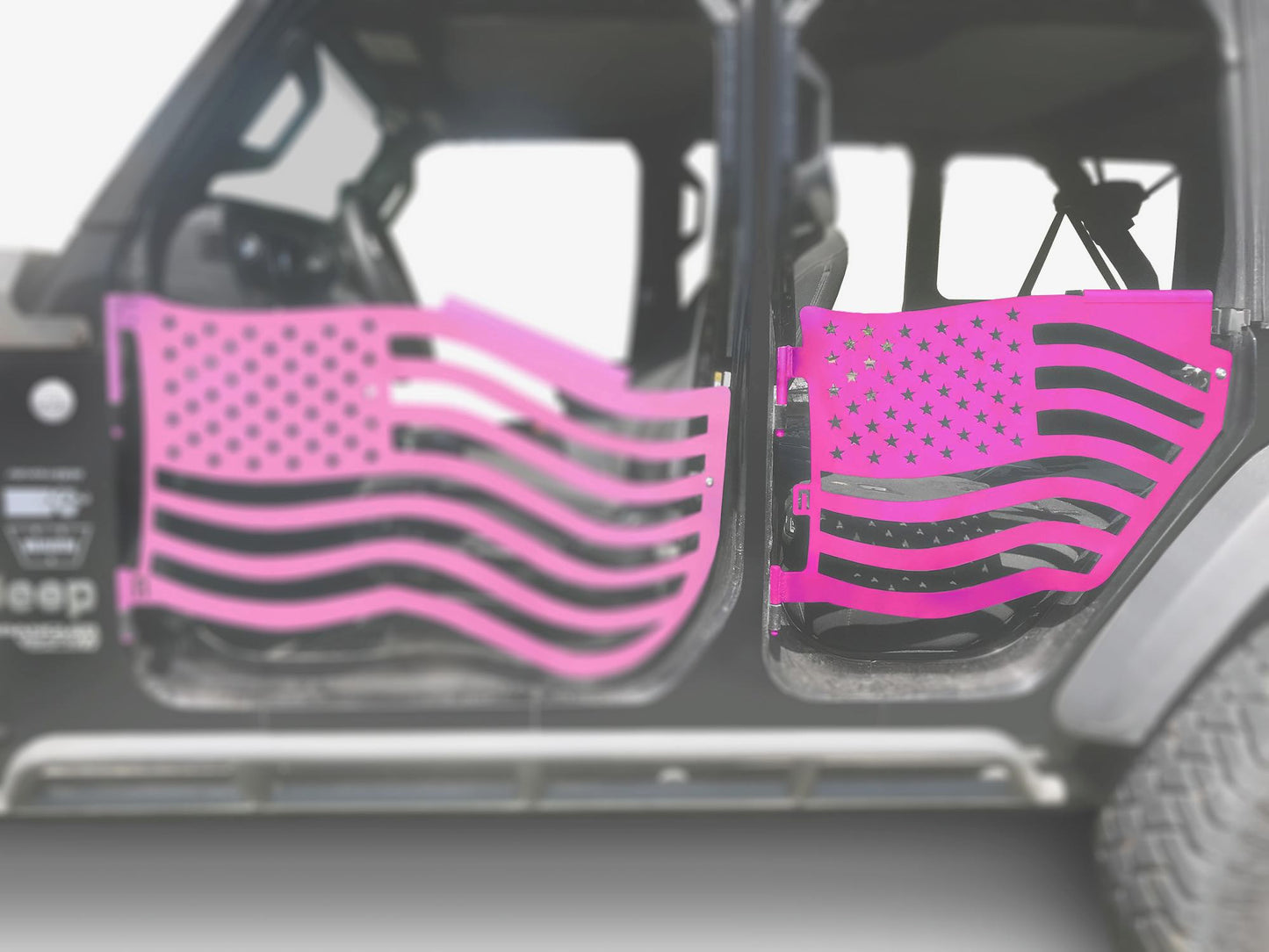Steinjäger Doors Wrangler JL 2018 to Present Trail, American Flag Design Rear Doors Hot Pink