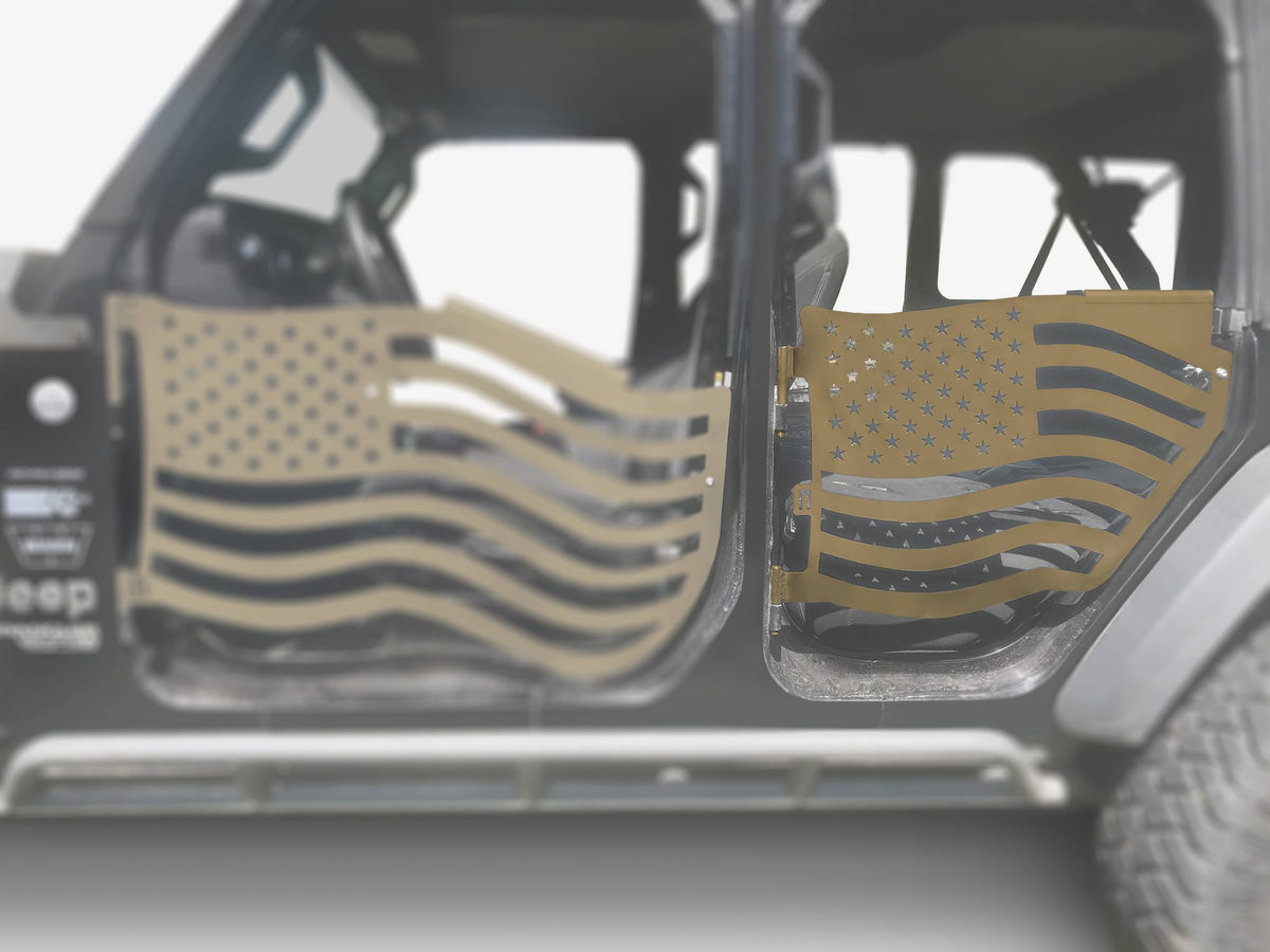 Steinjäger Doors Wrangler JL 2018 to Present Trail, American Flag Design Rear Doors Military Beige