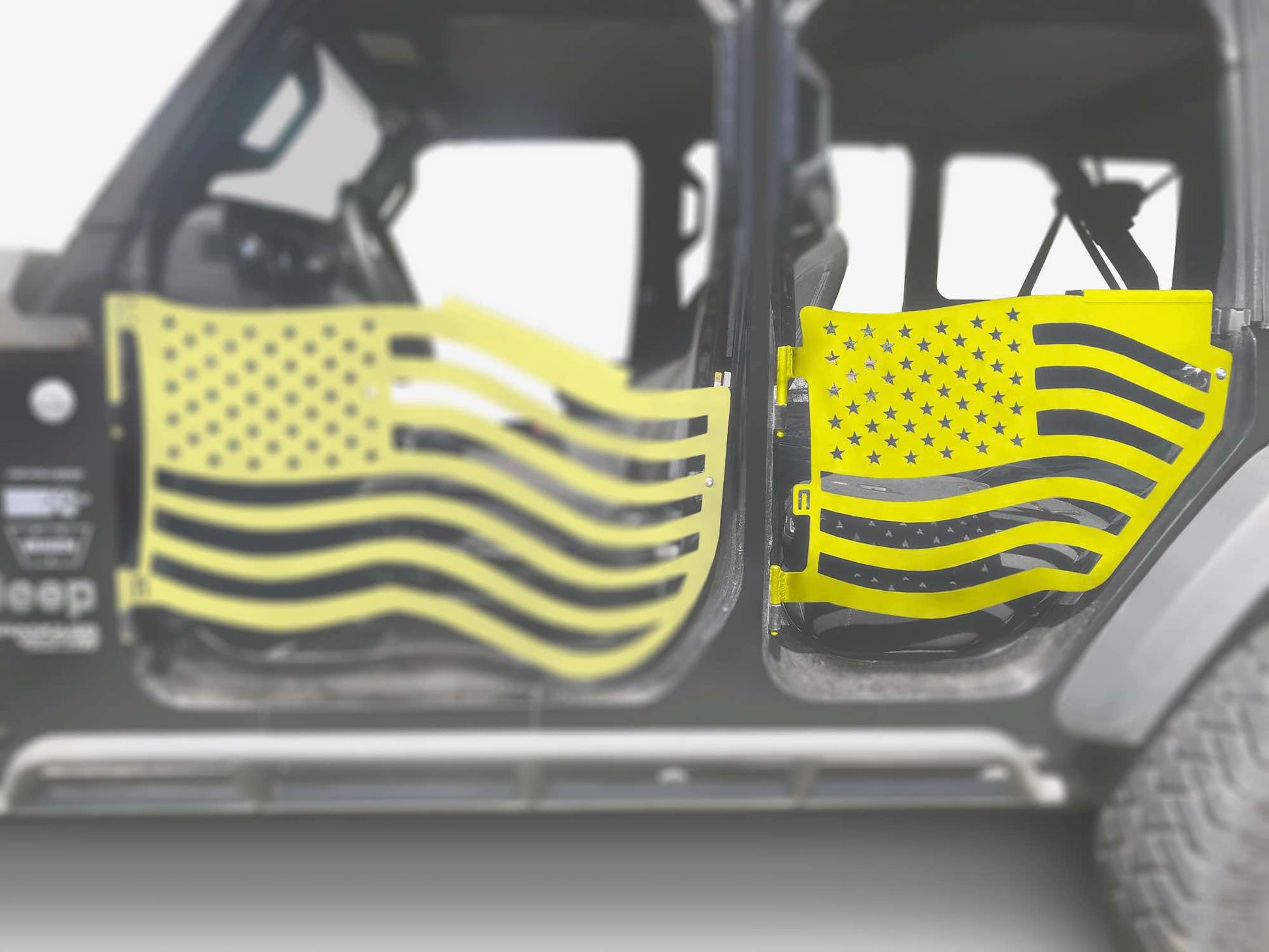 Steinjäger Doors Wrangler JL 2018 to Present Trail, American Flag Design Rear Doors Neon Yellow