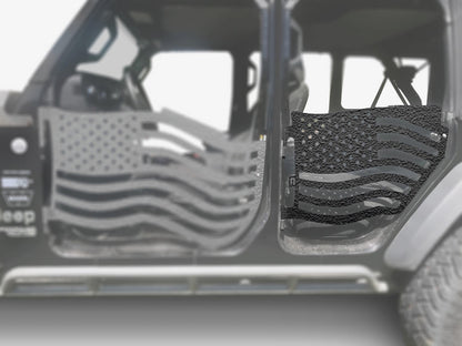 Steinjäger Doors Wrangler JL 2018 to Present Trail, American Flag Design Rear Doors Texturized Black