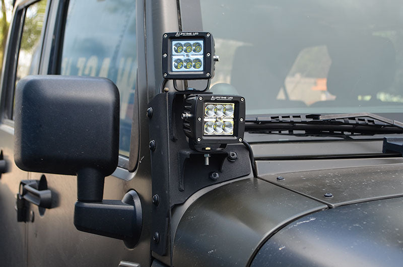Steinjäger Exterior Accessories Wrangler JK 2007-2018 Texturized Black Light Mounts A-Pillar Double Light Mount