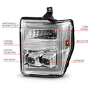 ANZO 08-10 Ford F-250 - F-550 Super Duty Projector Headlights w/ Light Bar Switchback Chrome Housing