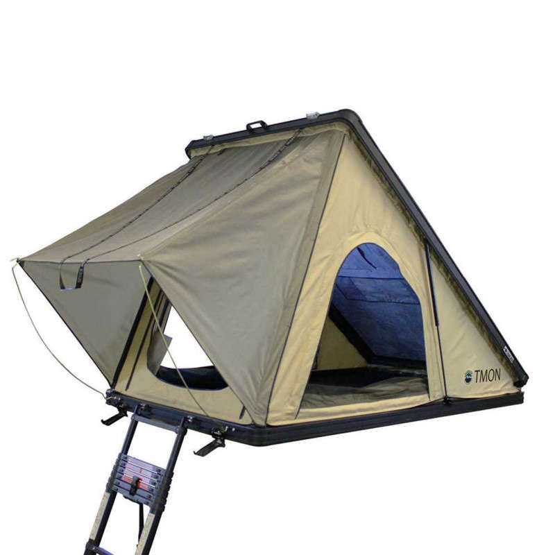 Overland Vehicle Systems LD TMON - Clamshell Aluminum Roof Top Tent, 2 Person, Tan Body & Green Rainfly