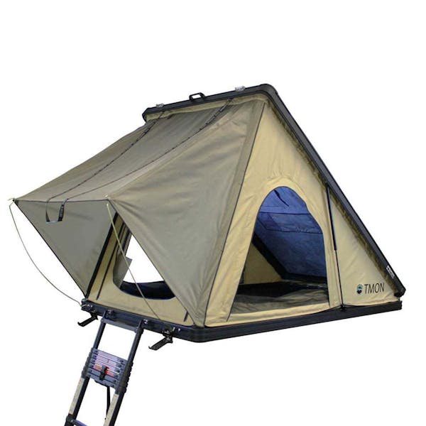 Overland Vehicle Systems LD TMON - Clamshell Aluminum Roof Top Tent, 2 Person, Tan Body & Green Rainfly