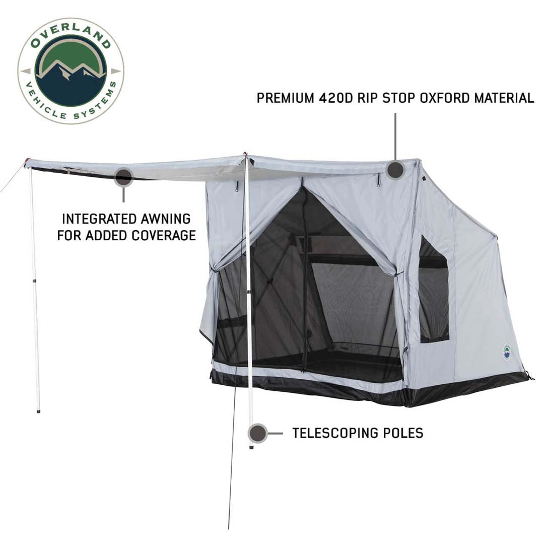 Overland Vehicle Systems LD P.S.T. - Portable Safari Ground Tent Large, Grey Body & Grey Trim