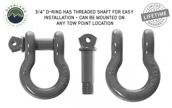 Overland Vehicle Systems Recovery Shackle 3/4" 4.75 Ton Grey - Sold In Pairs