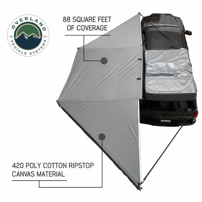 Overland Vehicle Systems HD Nomadic 180 - Awning W/Extended Poles High Roof, Universal, Grey Body, Green Trim W/Black Travel Cover