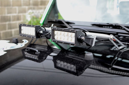 Steinjäger Exterior Accessories Wrangler JK 2007-2018 Light Mounts Hood Hinge Brackets and Lights Gray Hammertone