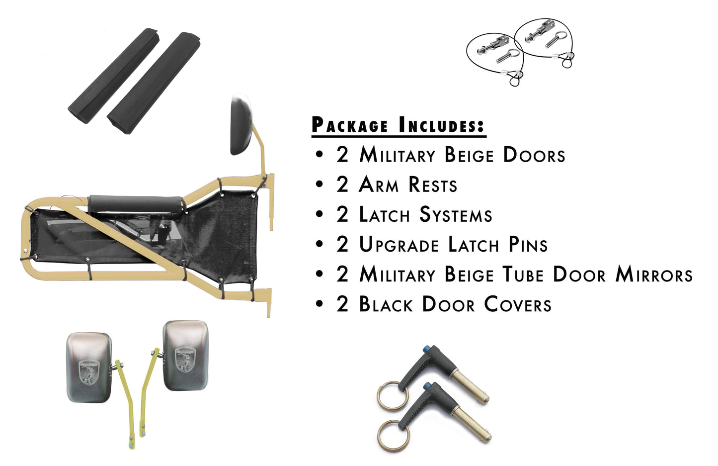 Steinjäger Doors Wrangler JK 2007-2018 Trail, Tubular Style Kit, Front Doors Military Beige Doors - Black Covers