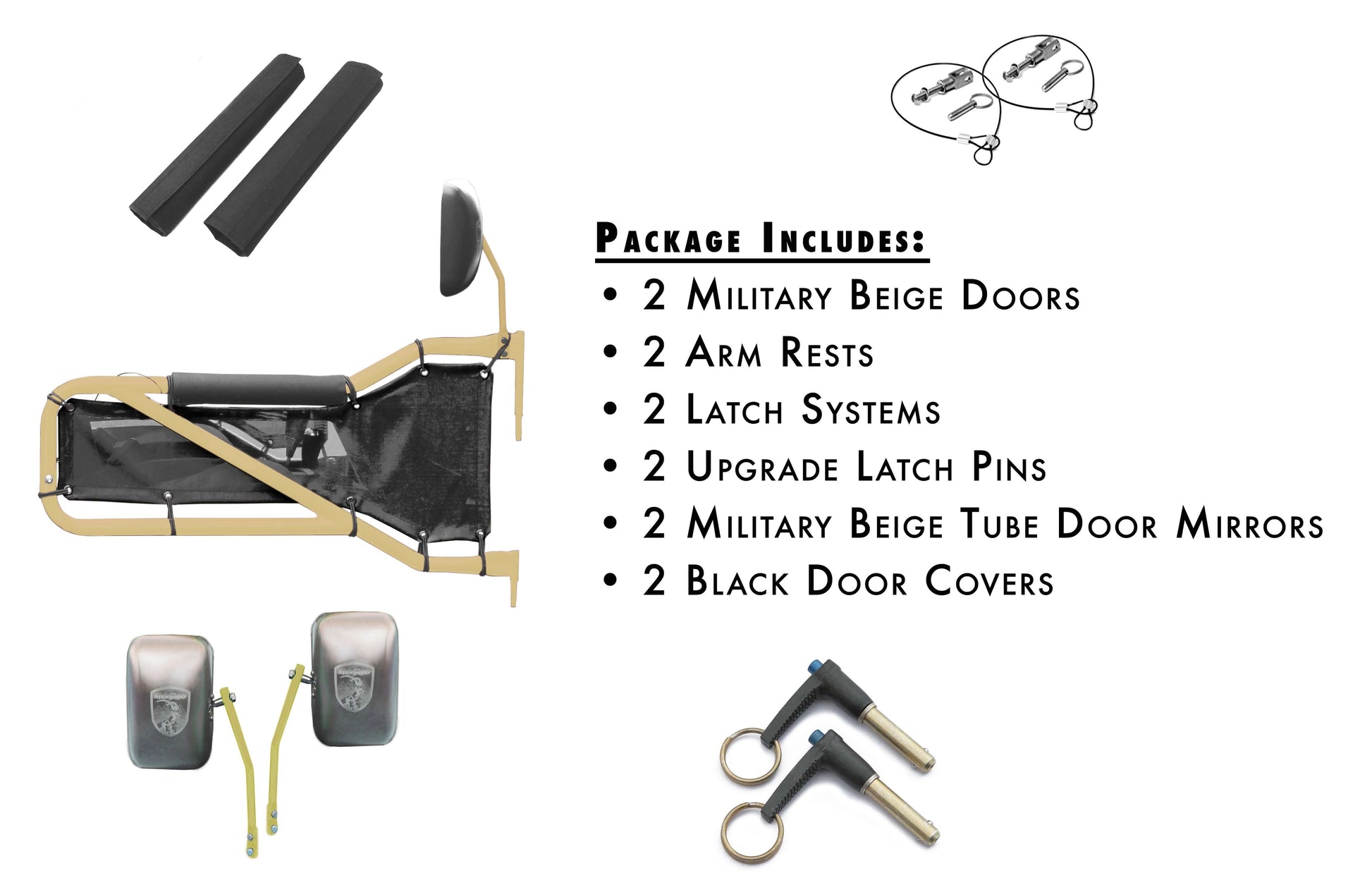 Steinjäger Doors Wrangler JK 2007-2018 Trail, Tubular Style Kit, Front Doors Military Beige Doors - Black Covers