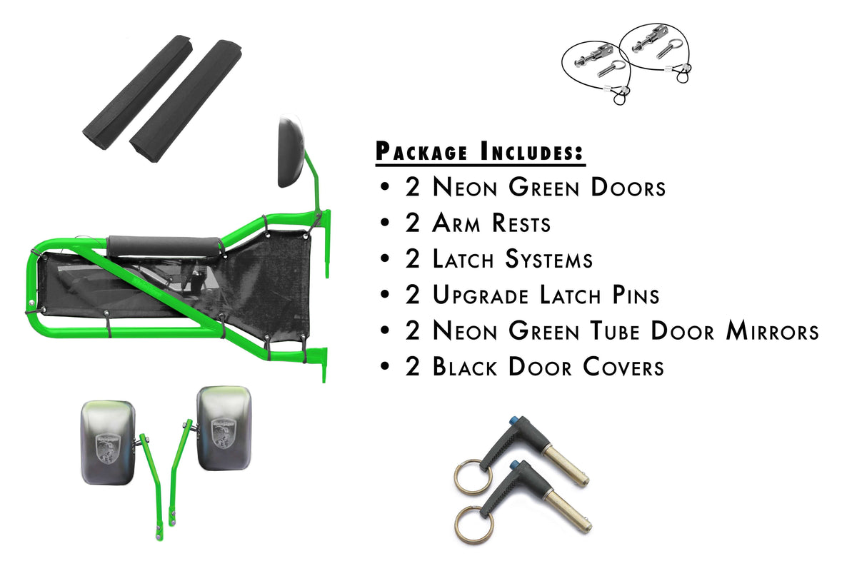 Steinjäger Doors Wrangler JK 2007-2018 Trail, Tubular Style Kit, Front Doors Neon Green Doors - Black Covers
