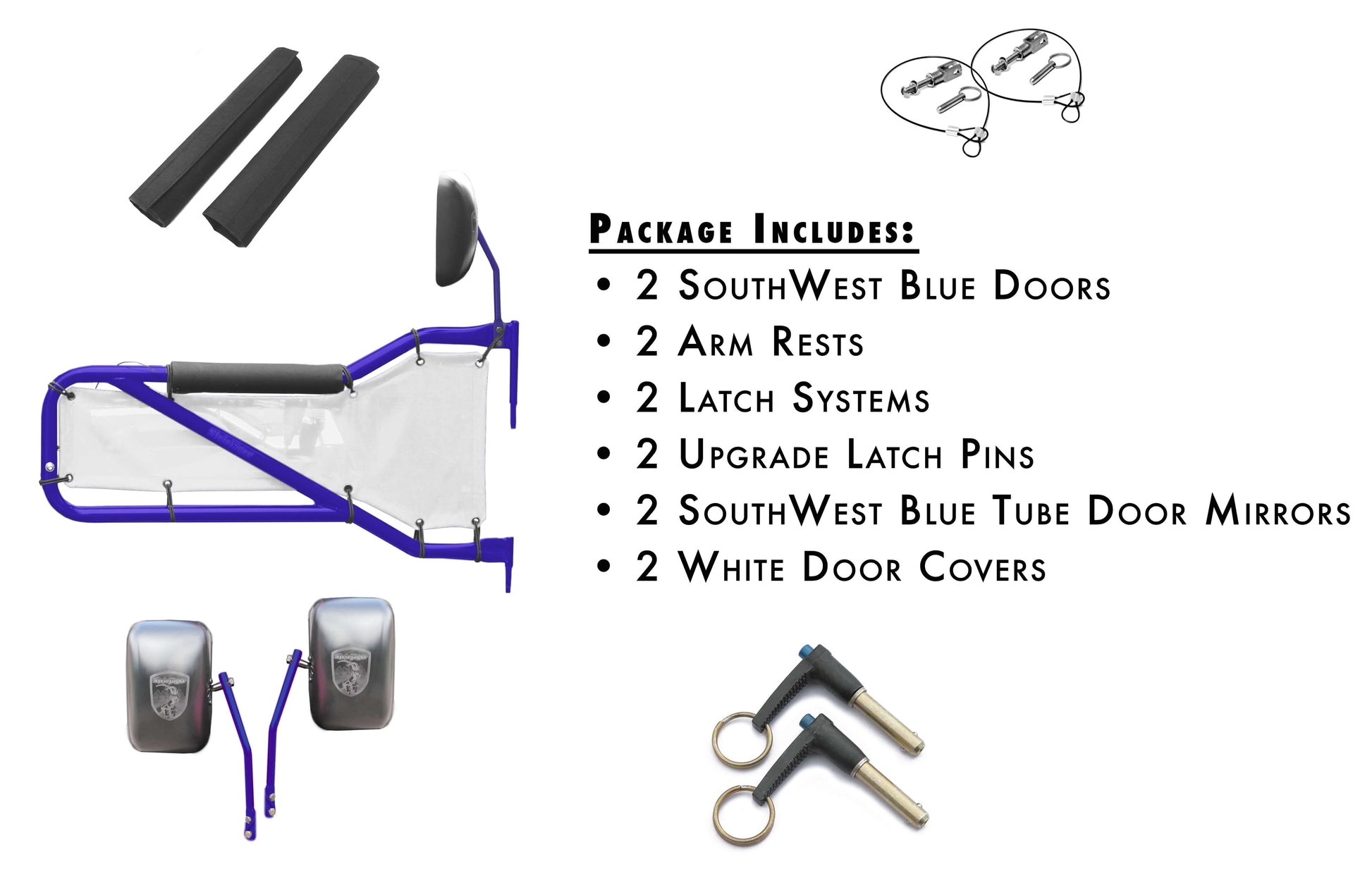 Steinjäger Doors Wrangler JK 2007-2018 Trail, Tubular Style Kit, Front Doors Southwest Blue Doors - White Covers