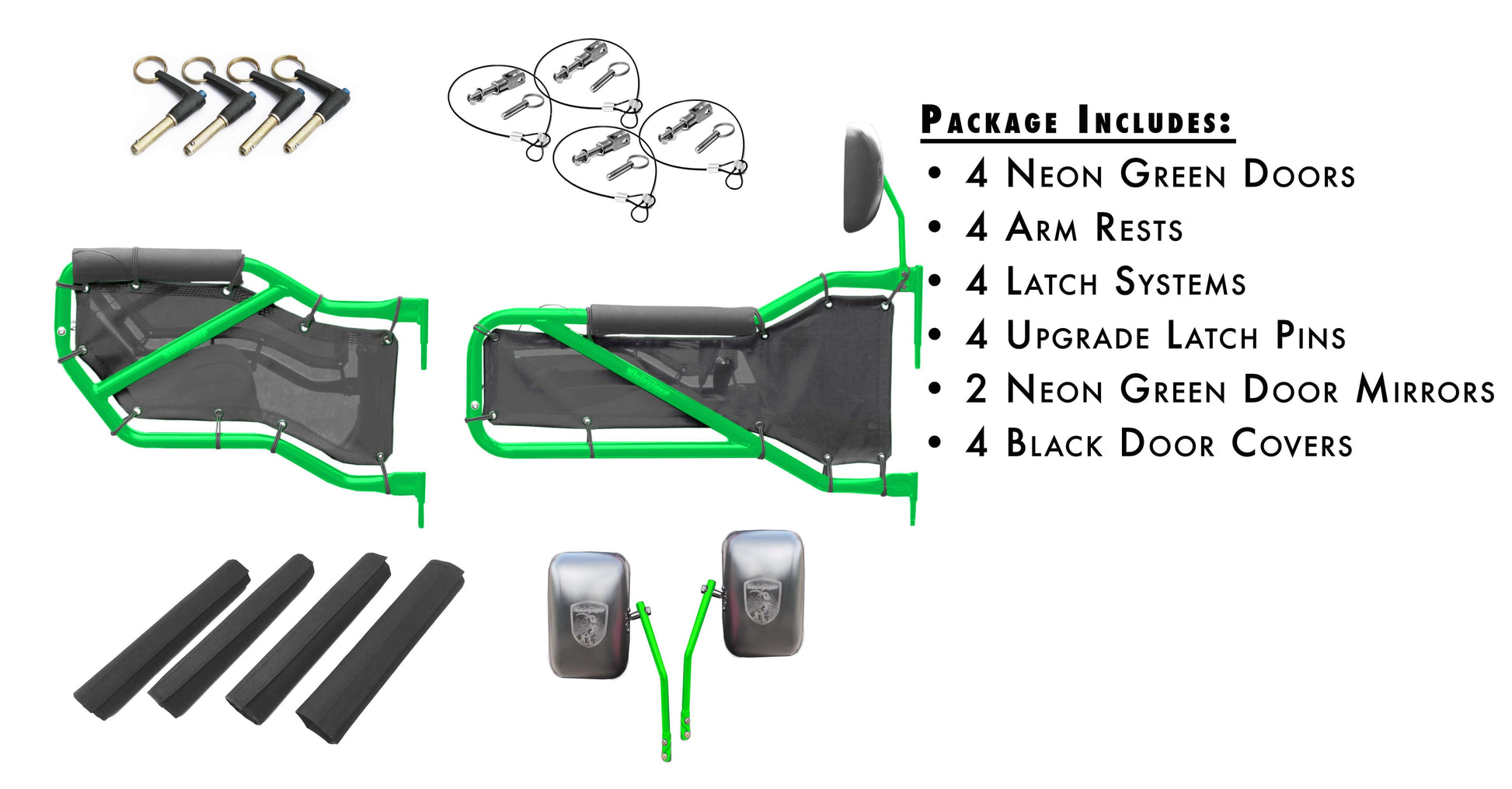 Steinjäger Doors Wrangler JK 2007-2018 Trail, Tubular Style Kit, Front and Rear Neon Green Doors - Black Covers