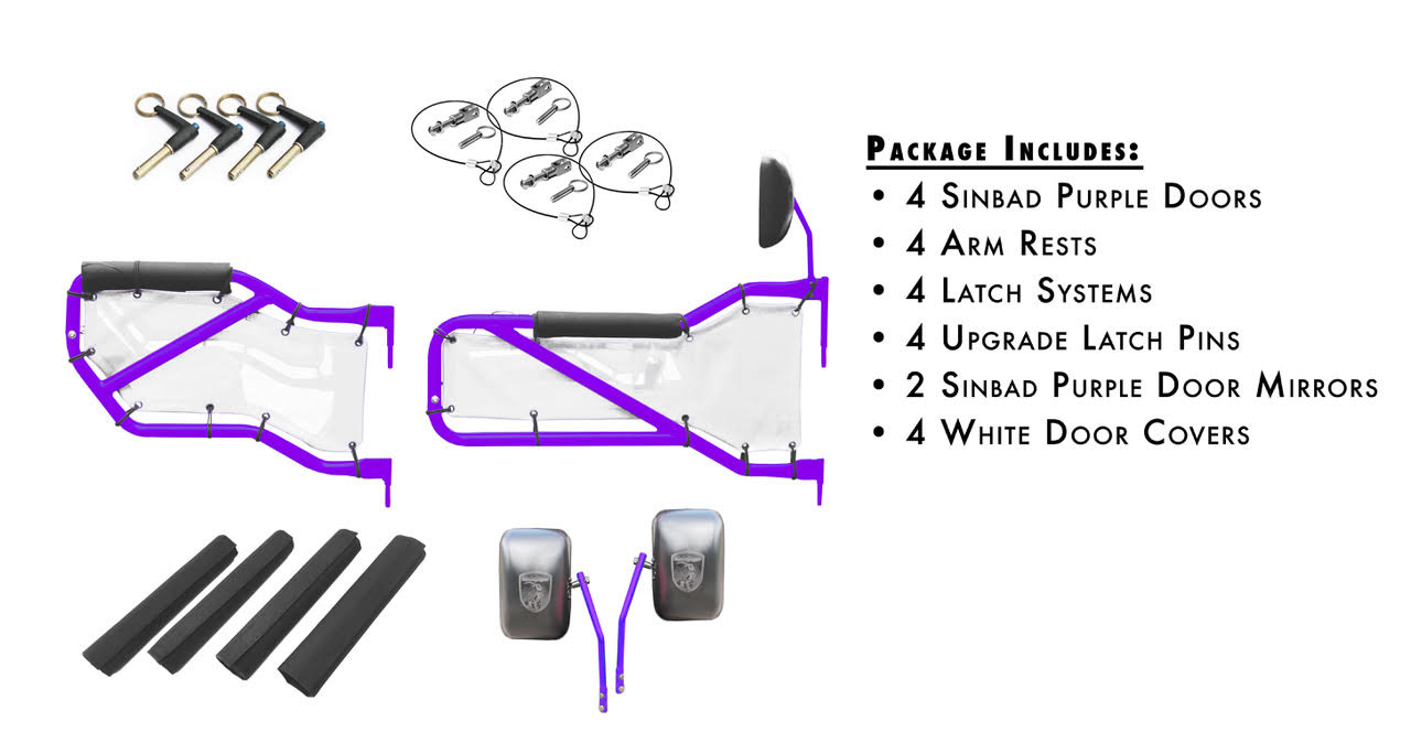 Steinjäger Doors Wrangler JK 2007-2018 Trail, Tubular Style Kit, Front and Rear Sinbad Purple Doors - White Covers
