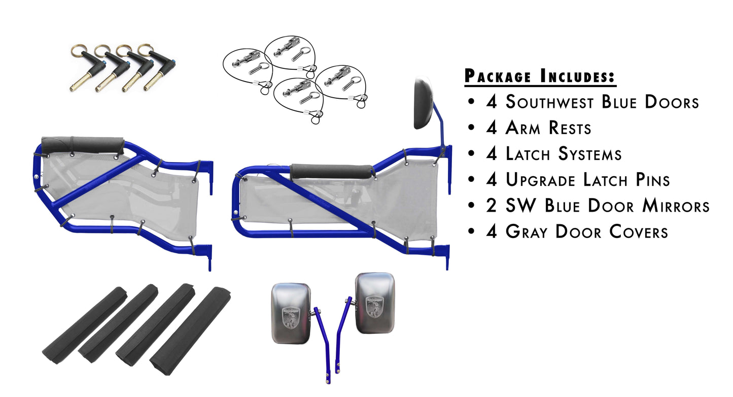 Steinjäger Doors Wrangler JK 2007-2018 Trail, Tubular Style Kit, Front and Rear Southwest Blue Doors - Gray Covers